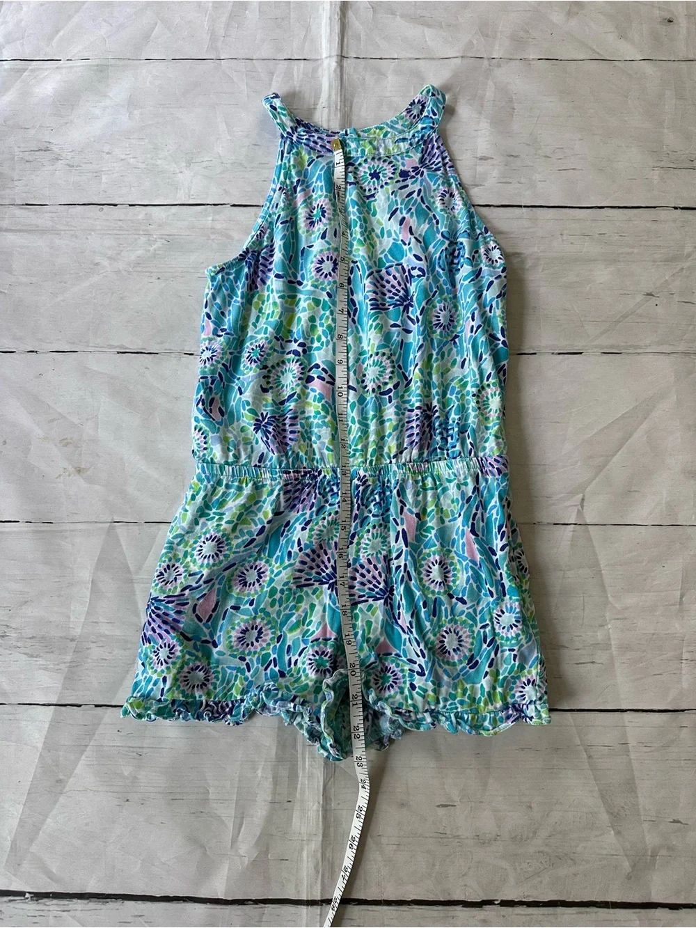 Lilly Pulitzer Girls Brienne Romper 8-10 blue green lilac